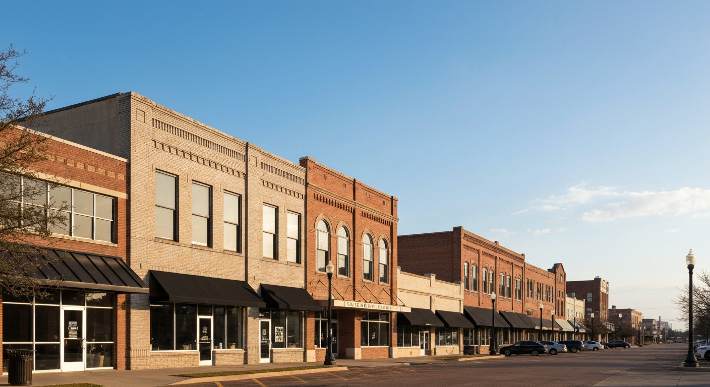 Downtown Claremore Oklahoma showing the Rogers County seat with commercial and government buildings