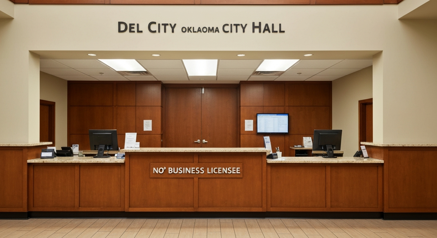 Del City Oklahoma City Hall service counter where business licenses are processed