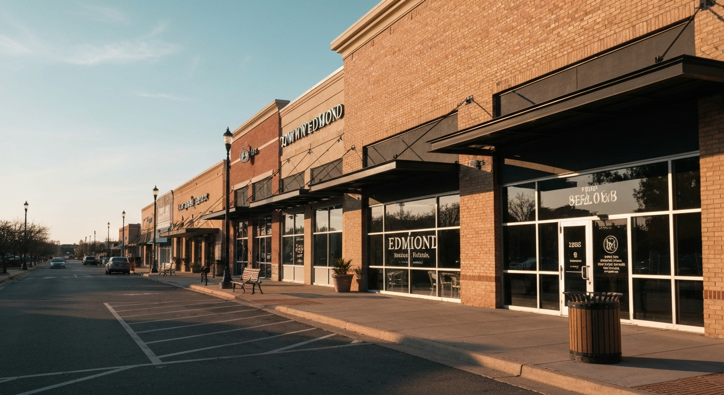 Downtown Edmond Oklahoma shopping district where local businesses benefit from the lowest sales tax rate in the Oklahoma City metro area