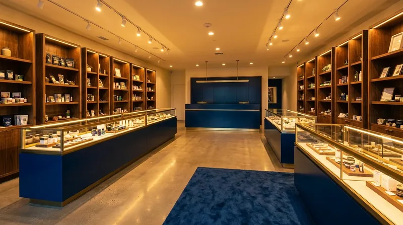 Licensed retail interior with glass display cases, How to Open a Dispensary in Oklahoma
