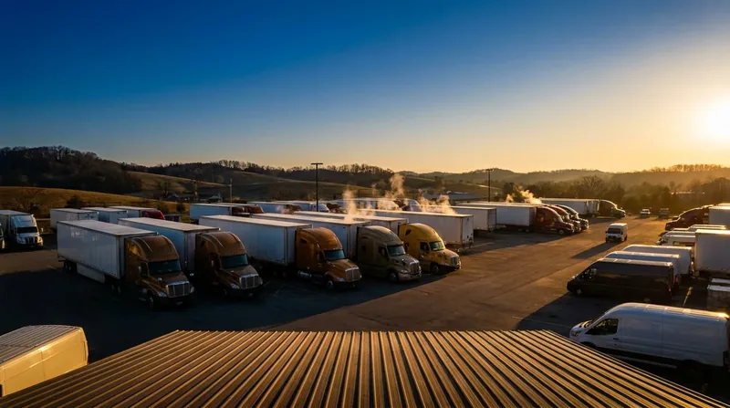 Box trucks and semis at a logistics yard, How to Start a Moving Company in Oklahoma