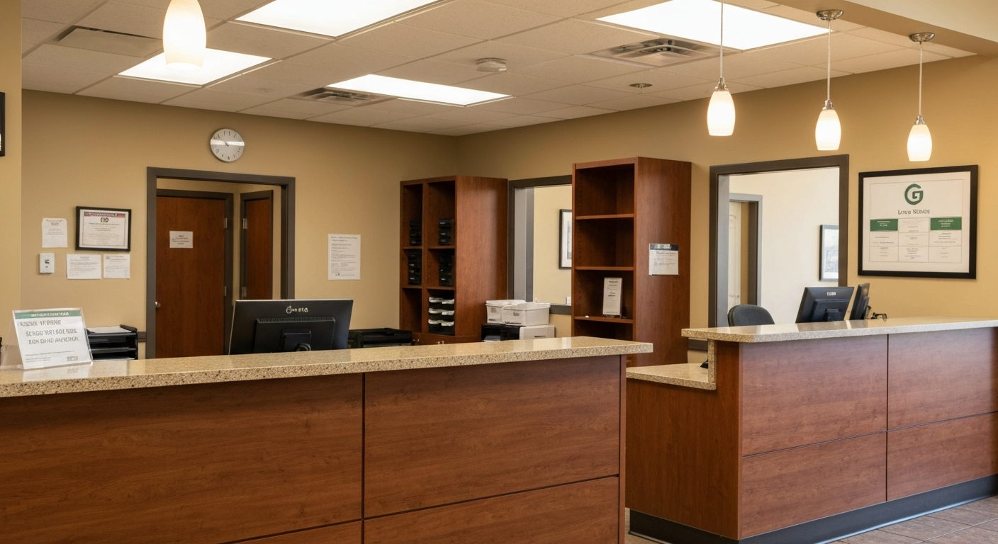 City clerk office counter in Jenks Oklahoma where business license applications are processed