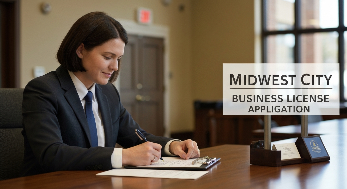 Business owner completing a Midwest City Oklahoma business license application at City Hall
