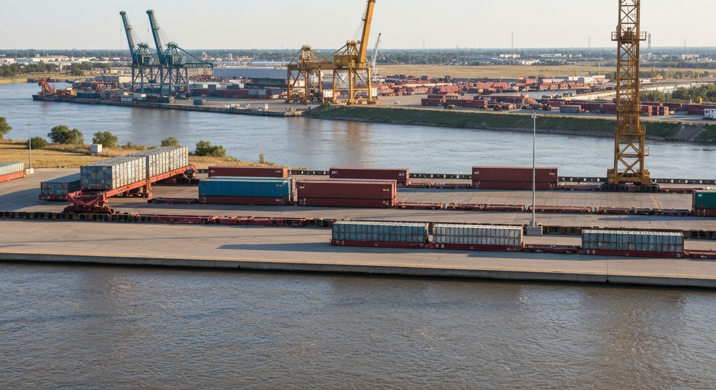 Port of Muskogee on the Arkansas River showing industrial cargo operations in eastern Oklahoma