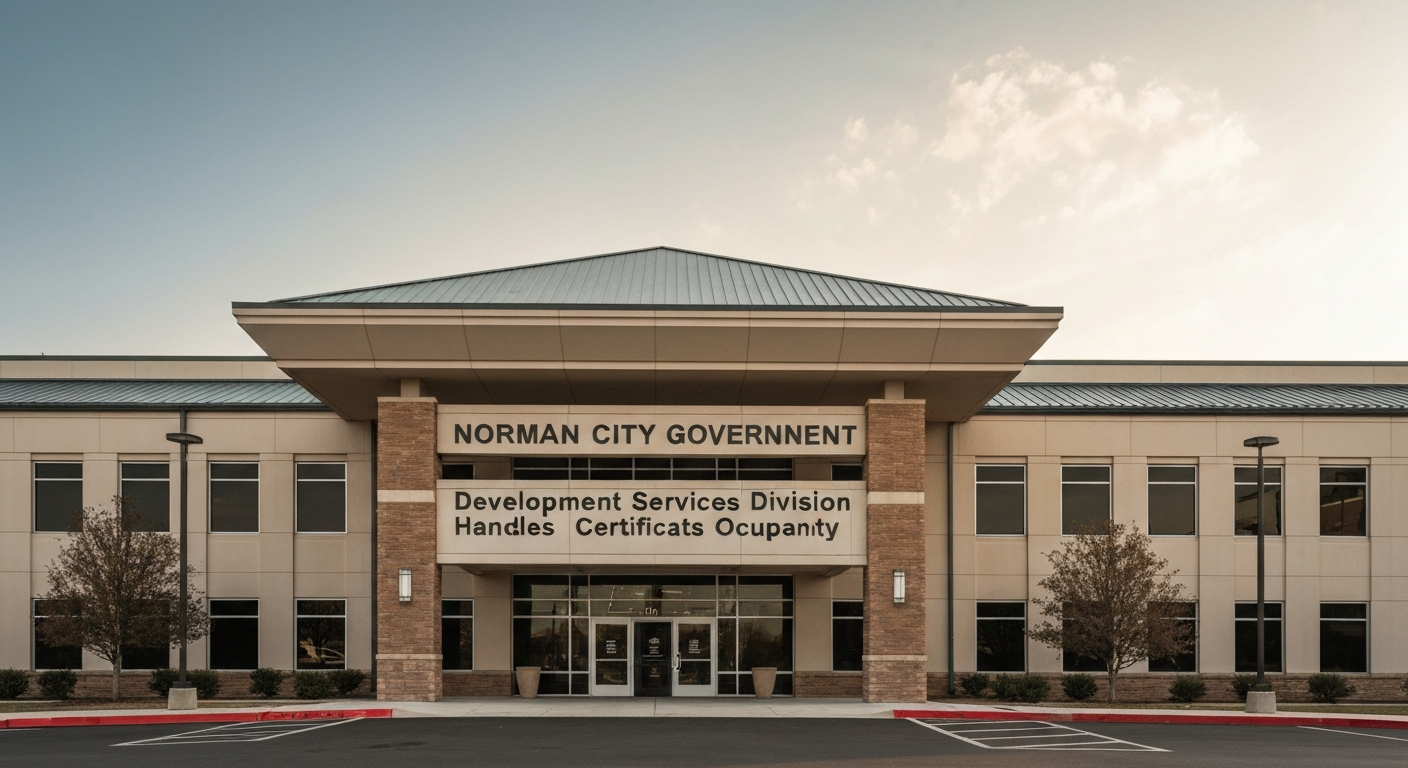 Norman Oklahoma city government building where the Development Services Division handles business permits and certificates of occupancy