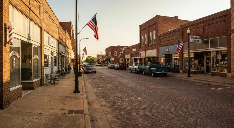 Small businesses on an Oklahoma Main Street that require local business licenses