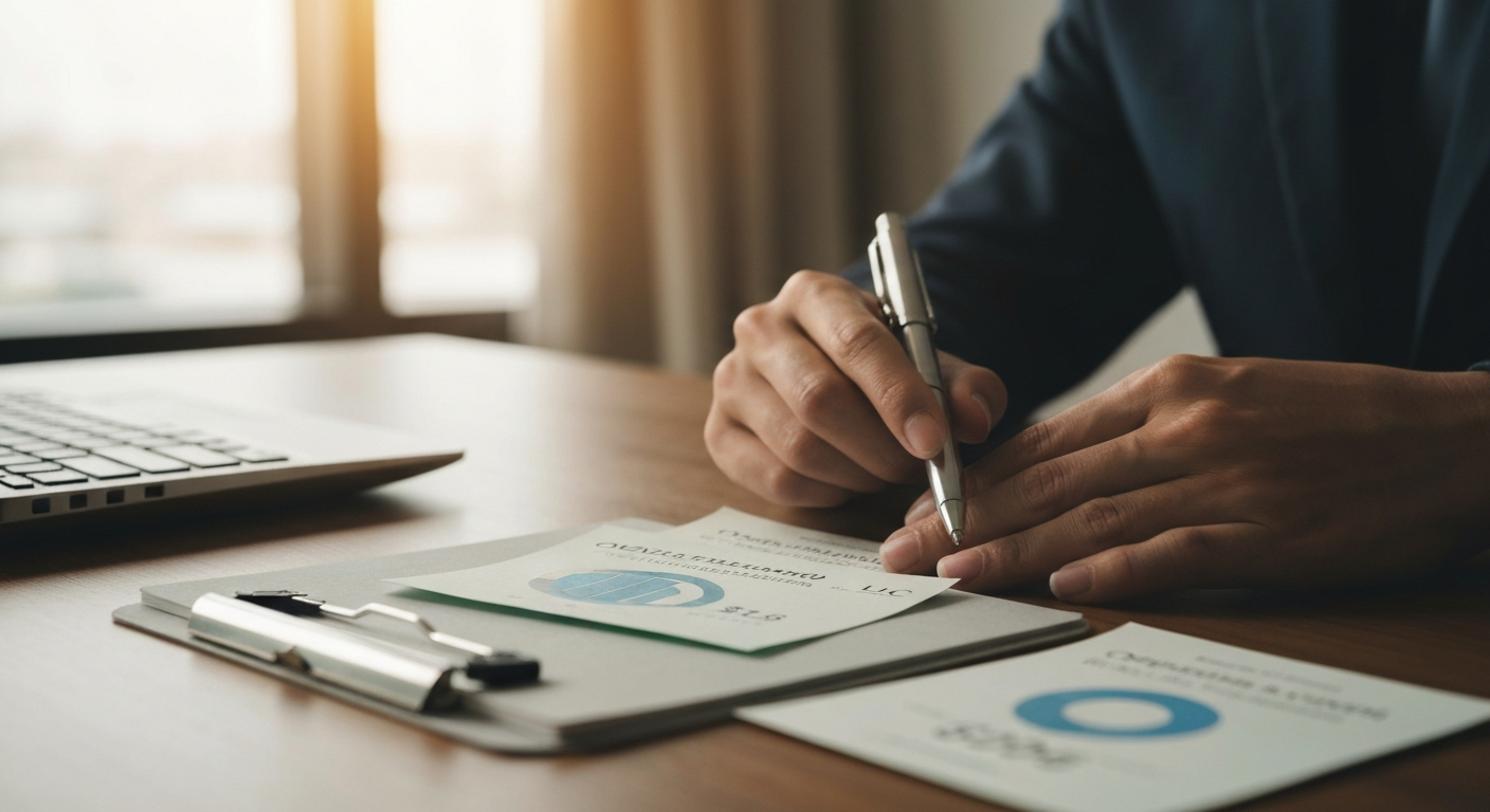 Comparing Oklahoma LLC formation services with pricing notes on a desk