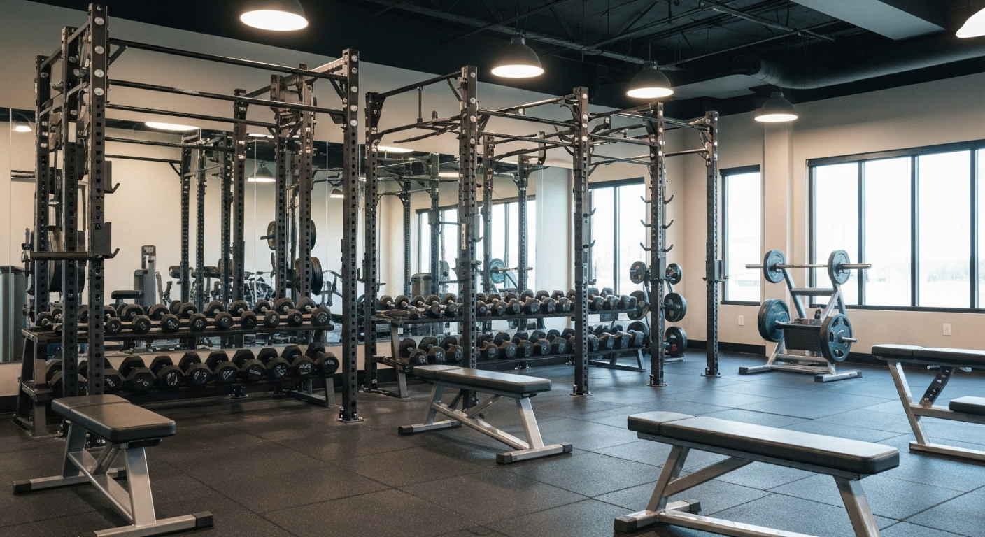 Modern Oklahoma fitness studio with weights and equipment