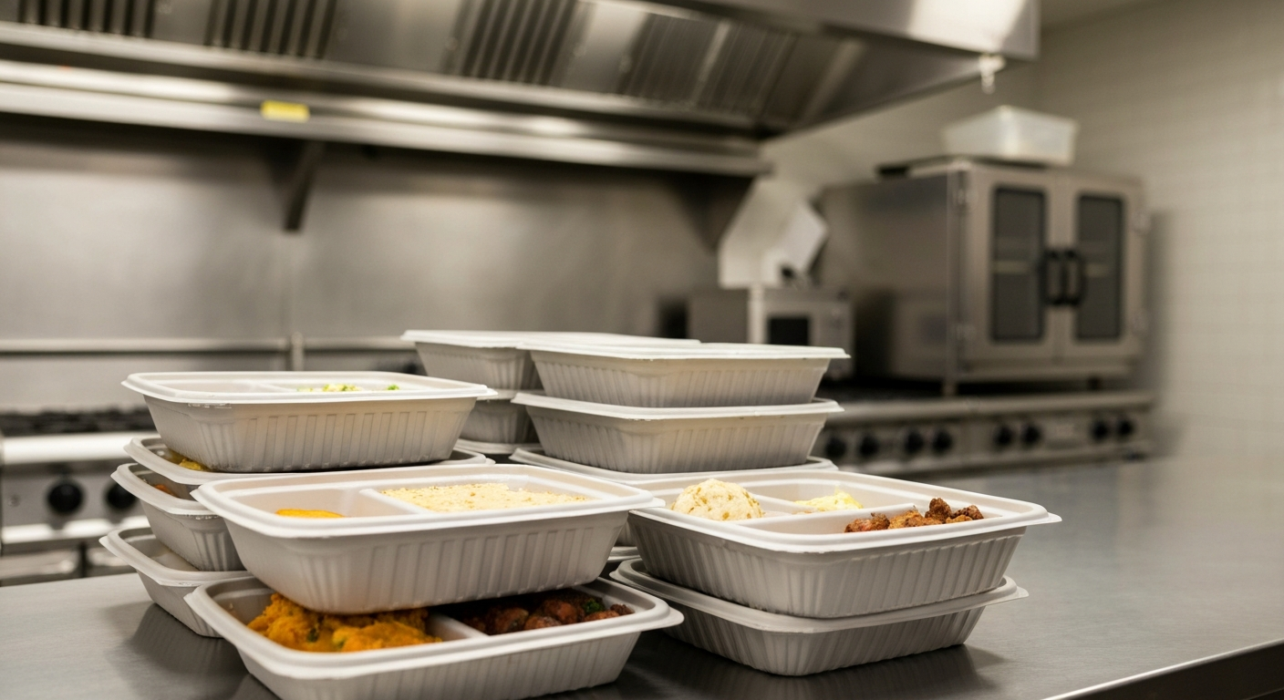 Meal prep containers in an Oklahoma commercial kitchen