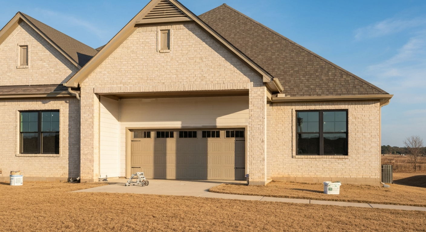 Exterior house painting in progress on an Oklahoma home
