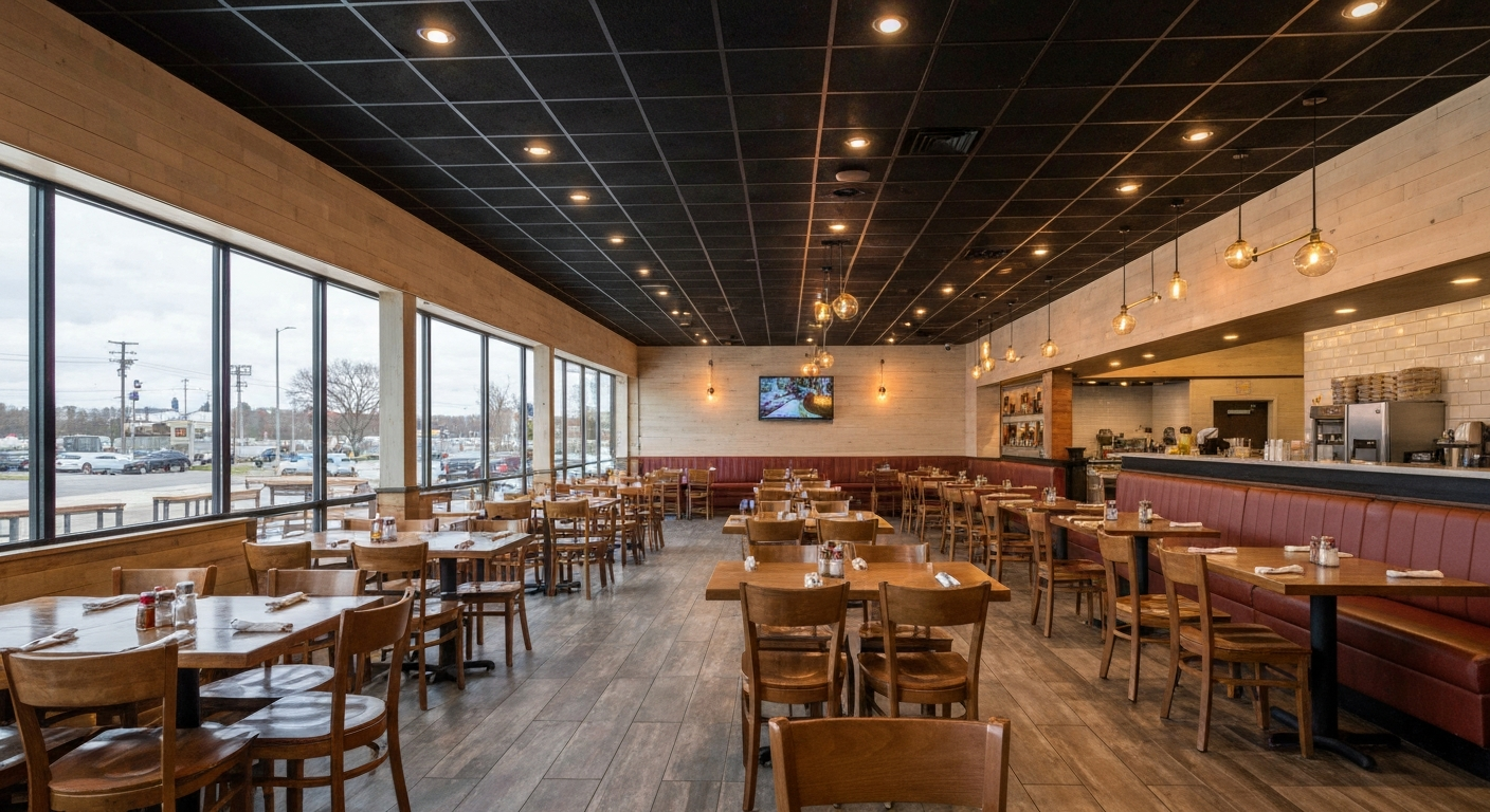 Interior of a modern casual restaurant in Oklahoma ready for opening night