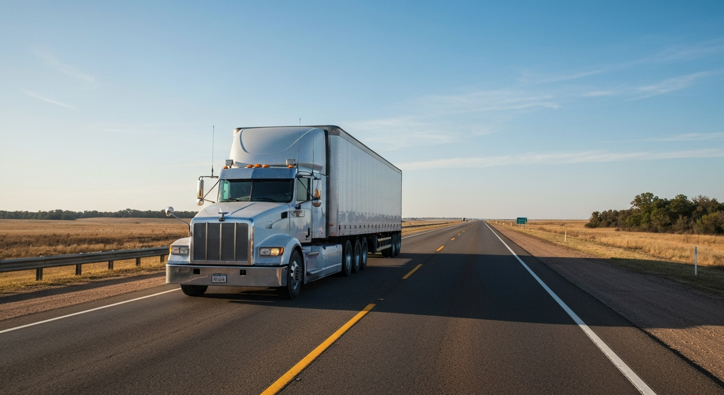 Semi truck on an Oklahoma highway with open landscape
