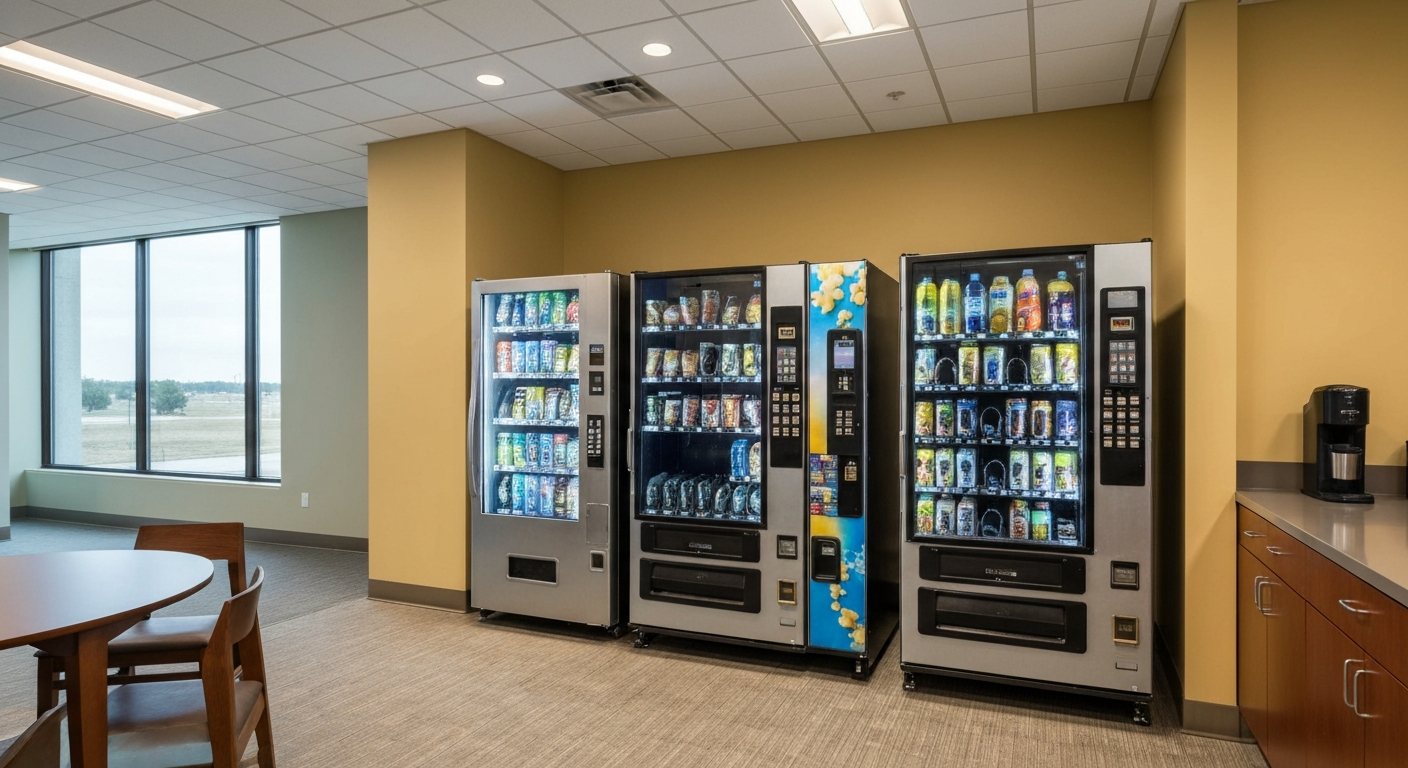 Vending machines in an Oklahoma office building break room