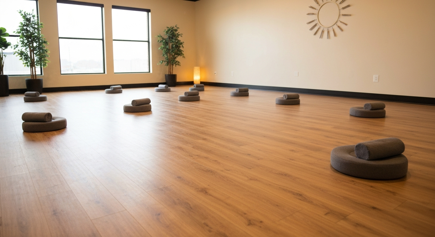 Oklahoma yoga studio with warm floors and peaceful design