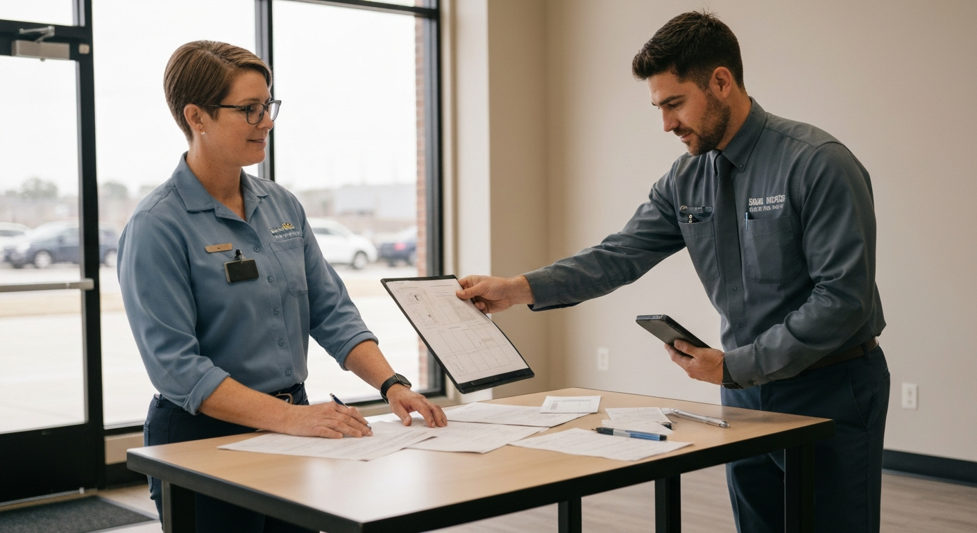 Building inspector conducting a Certificate of Occupancy inspection in an Owasso Oklahoma commercial space