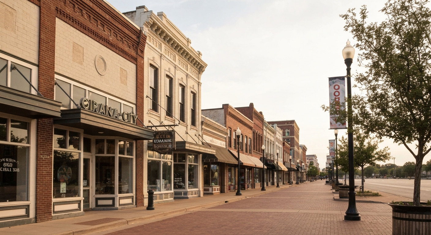 Downtown Ponca City Oklahoma historic Grand Avenue with oil-era architecture and business activity