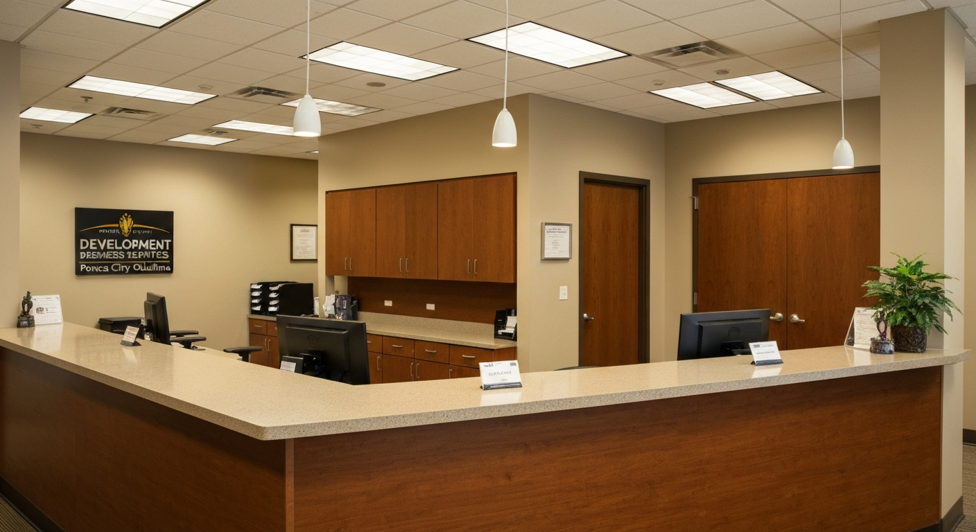 Development Services office counter in Ponca City Oklahoma where business licenses are processed