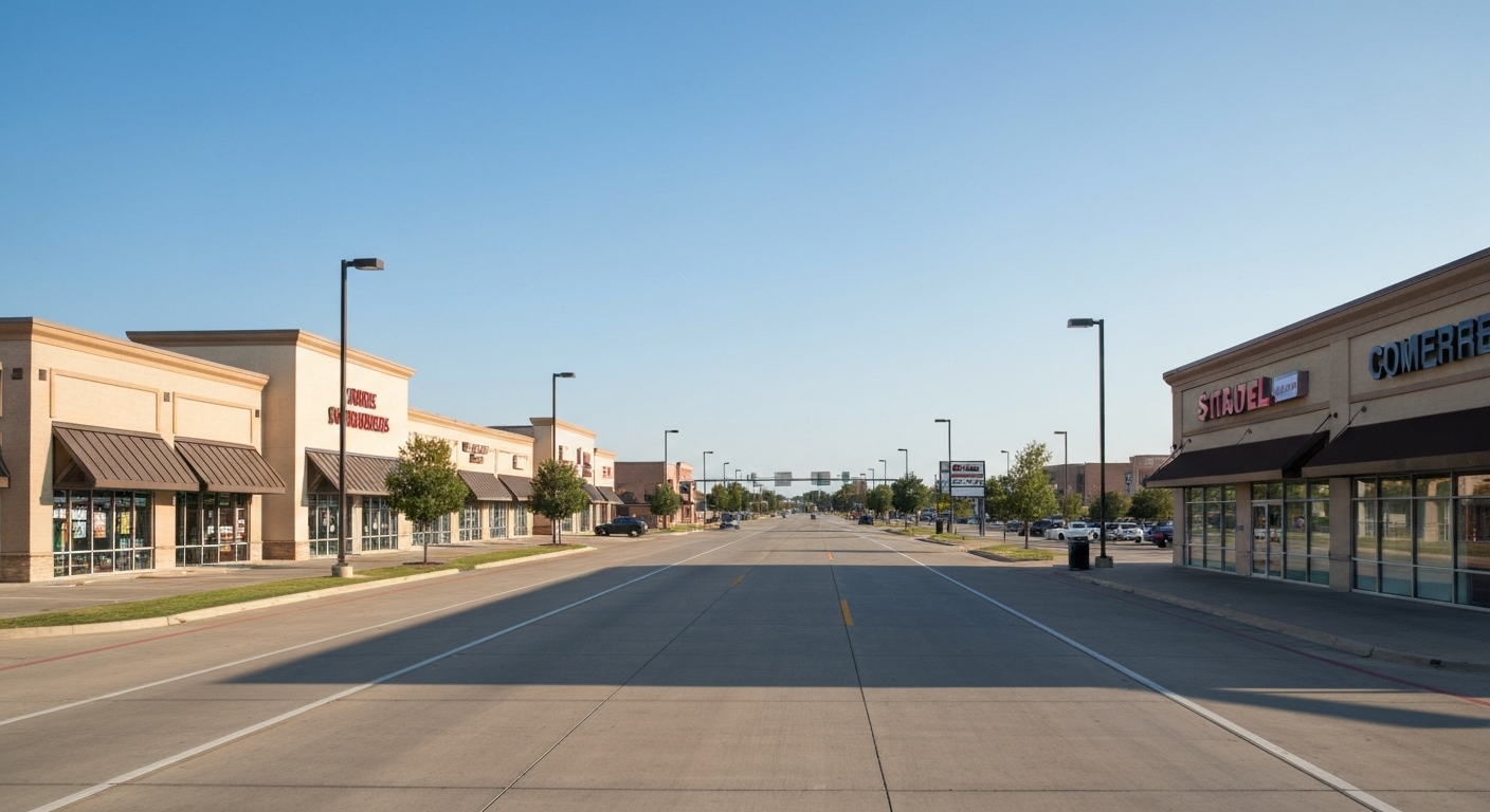 Commercial corridor in Shawnee Oklahoma along the I-40 highway with retail and business activity