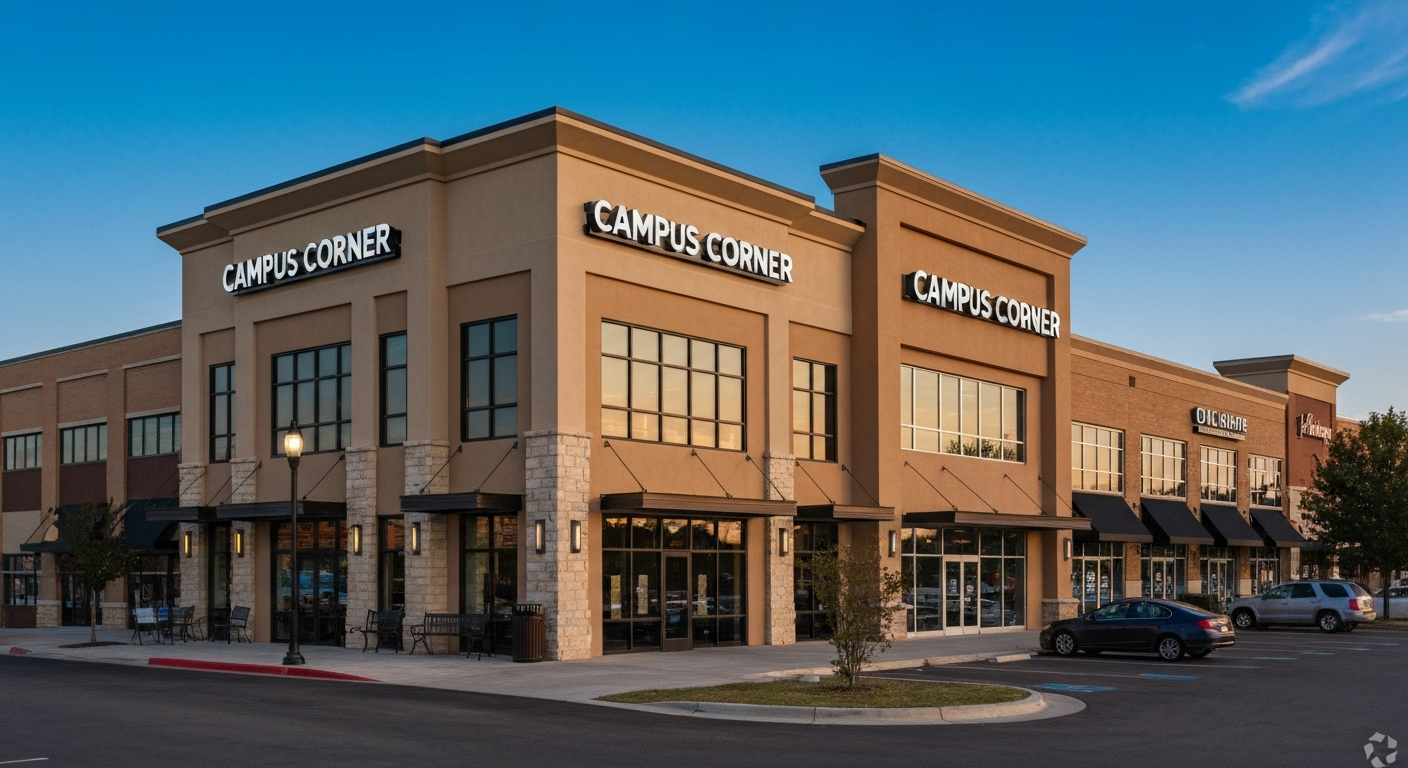 Campus Corner commercial district near Oklahoma State University in Stillwater Oklahoma at dinner hour